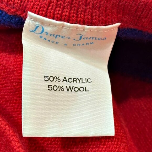 Draper James Womens Sweater Cape Poncho OS One Size Red Blue Wool Blend Nautical - Picture 9 of 11
